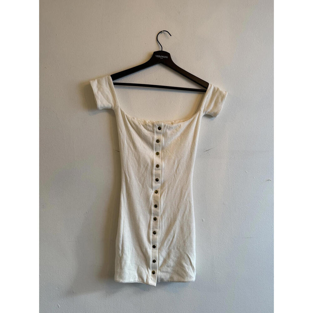 ARE YOU AM I White Off-Shoulder Button-Front Mini Dress